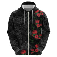 Hawaiian Taro Leaves and Ohia Lehua Hoodie Polynesian Tribal Art Tropical Plants Motifs Grayscale LT03 - Polynesian Pride