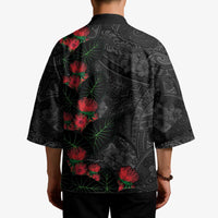 Hawaiian Taro Leaves and Ohia Lehua Kimono Polynesian Tribal Art Tropical Plants Motifs Grayscale LT03 - Polynesian Pride