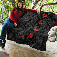 Hawaiian Taro Leaves and Ohia Lehua Quilt Polynesian Tribal Art Tropical Plants Motifs Grayscale LT03 - Polynesian Pride
