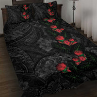 Hawaiian Taro Leaves and Ohia Lehua Quilt Bed Set Polynesian Tribal Art Tropical Plants Motifs Grayscale LT03 Multicolor - Polynesian Pride