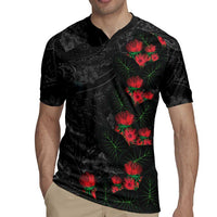 Hawaiian Taro Leaves and Ohia Lehua Rugby Jersey Polynesian Tribal Art Tropical Plants Motifs Grayscale LT03 - Polynesian Pride