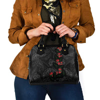 Hawaiian Taro Leaves and Ohia Lehua Shoulder Handbag Polynesian Tribal Art Tropical Plants Motifs Grayscale LT03 - Polynesian Pride