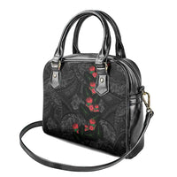 Hawaiian Taro Leaves and Ohia Lehua Shoulder Handbag Polynesian Tribal Art Tropical Plants Motifs Grayscale LT03 - Polynesian Pride