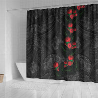 Hawaiian Taro Leaves and Ohia Lehua Shower Curtain Polynesian Tribal Art Tropical Plants Motifs Grayscale LT03 - Polynesian Pride