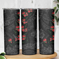 Hawaiian Taro Leaves and Ohia Lehua Skinny Tumbler Polynesian Tribal Art Tropical Plants Motifs Grayscale LT03 - Polynesian Pride
