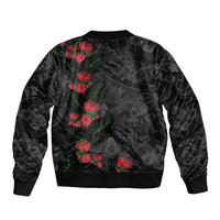 Hawaiian Taro Leaves and Ohia Lehua Sleeve Zip Bomber Jacket Polynesian Tribal Art Tropical Plants Motifs Grayscale