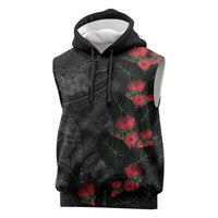 Hawaiian Taro Leaves and Ohia Lehua Sleeveless Hoodie Polynesian Tribal Art Tropical Plants Motifs Grayscale LT03 Multicolor - Polynesian Pride