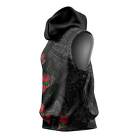 Hawaiian Taro Leaves and Ohia Lehua Sleeveless Hoodie Polynesian Tribal Art Tropical Plants Motifs Grayscale LT03 - Polynesian Pride