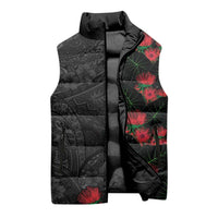 Hawaiian Taro Leaves and Ohia Lehua Sleeveless Puffer Jacket Polynesian Tribal Art Tropical Plants Motifs Grayscale LT03 - Polynesian Pride
