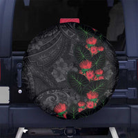 Hawaiian Taro Leaves and Ohia Lehua Spare Tire Cover Polynesian Tribal Art Tropical Plants Motifs Grayscale LT03 No hole Multicolor - Polynesian Pride
