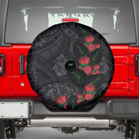 Hawaiian Taro Leaves and Ohia Lehua Spare Tire Cover Polynesian Tribal Art Tropical Plants Motifs Grayscale LT03 - Polynesian Pride