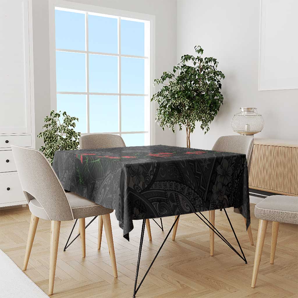 Hawaiian Taro Leaves and Ohia Lehua Tablecloth Polynesian Tribal Art Tropical Plants Motifs Grayscale