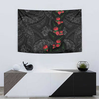 Hawaiian Taro Leaves and Ohia Lehua Tapestry Polynesian Tribal Art Tropical Plants Motifs Grayscale
