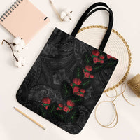 Hawaiian Taro Leaves and Ohia Lehua Tote Bag Polynesian Tribal Art Tropical Plants Motifs Grayscale LT03 Black Strap One Size Multicolor - Polynesian Pride