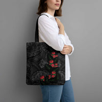 Hawaiian Taro Leaves and Ohia Lehua Tote Bag Polynesian Tribal Art Tropical Plants Motifs Grayscale LT03 - Polynesian Pride