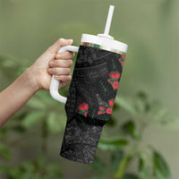 Hawaiian Taro Leaves and Ohia Lehua Tumbler With Handle Polynesian Tribal Art Tropical Plants Motifs Grayscale LT03 - Polynesian Pride