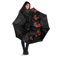 Hawaiian Taro Leaves and Ohia Lehua Umbrella Polynesian Tribal Art Tropical Plants Motifs Grayscale LT03 - Polynesian Pride