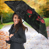 Hawaiian Taro Leaves and Ohia Lehua Umbrella Polynesian Tribal Art Tropical Plants Motifs Grayscale LT03 - Polynesian Pride