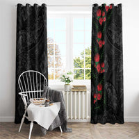 Hawaiian Taro Leaves and Ohia Lehua Window Curtain Polynesian Tribal Art Tropical Plants Motifs Grayscale LT03 - Polynesian Pride
