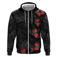 Hawaiian Taro Leaves and Ohia Lehua Zip Hoodie Polynesian Tribal Art Tropical Plants Motifs Grayscale LT03 Zip Hoodie Multicolor - Polynesian Pride