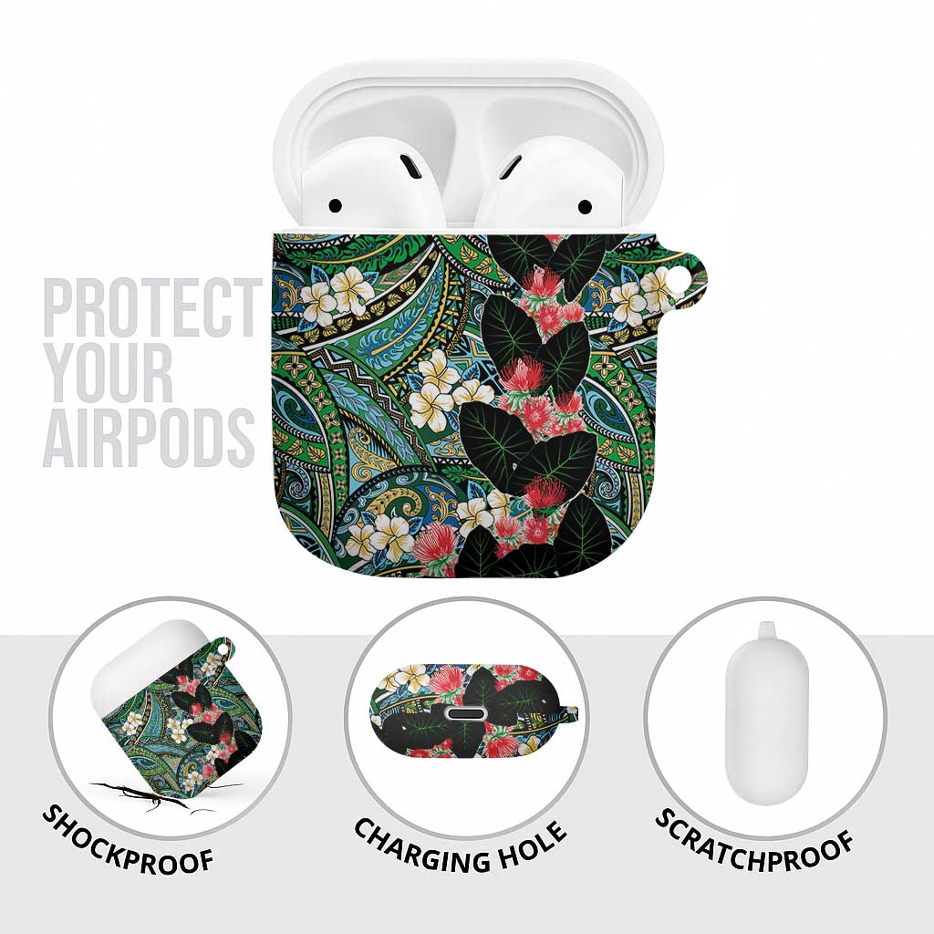 Hawaiian Taro Leaves and Ohia Lehua AirPods Case Polynesian Tribal Art Tropical Plants Motifs Colorful LT03 - Polynesian Pride