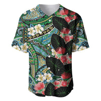Hawaiian Taro Leaves and Ohia Lehua Baseball Jersey Polynesian Tribal Art Tropical Plants Motifs Colorful LT03 Multicolor - Polynesian Pride