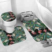 Hawaiian Taro Leaves and Ohia Lehua Bathroom Set Polynesian Tribal Art Tropical Plants Motifs Colorful LT03 Mat Set Only (3 pcs) One Size Multicolor - Polynesian Pride