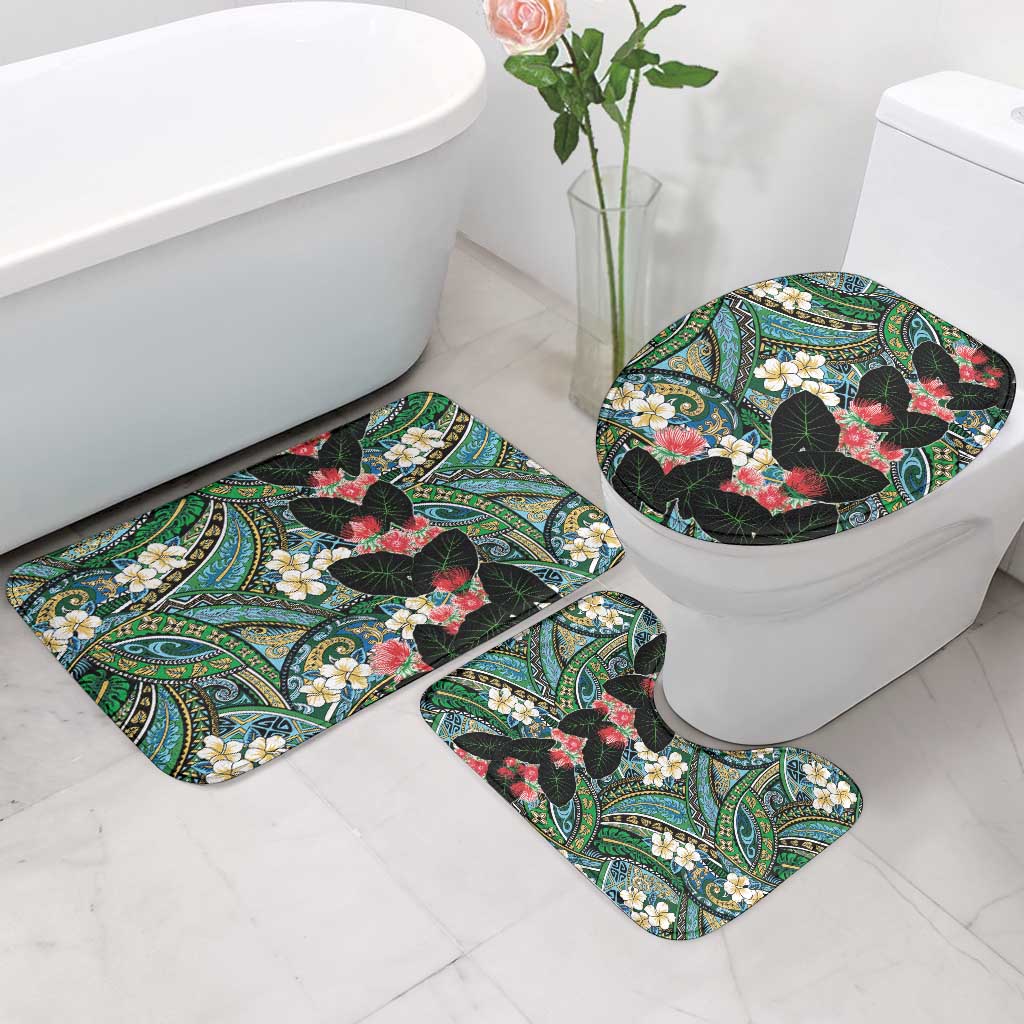 Hawaiian Taro Leaves and Ohia Lehua Bathroom Set Polynesian Tribal Art Tropical Plants Motifs Colorful LT03 - Polynesian Pride