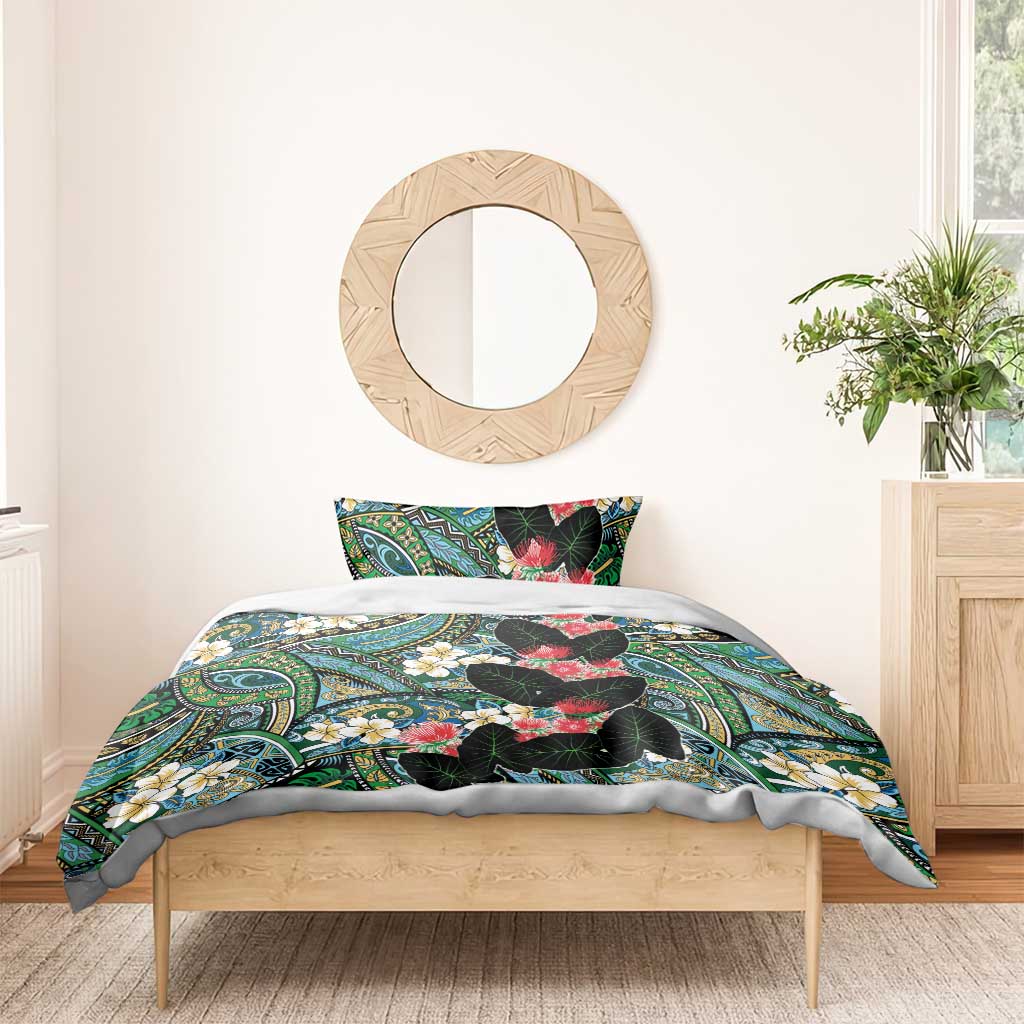 Hawaiian Taro Leaves and Ohia Lehua Bedding Set Polynesian Tribal Art Tropical Plants Motifs Colorful LT03 - Polynesian Pride