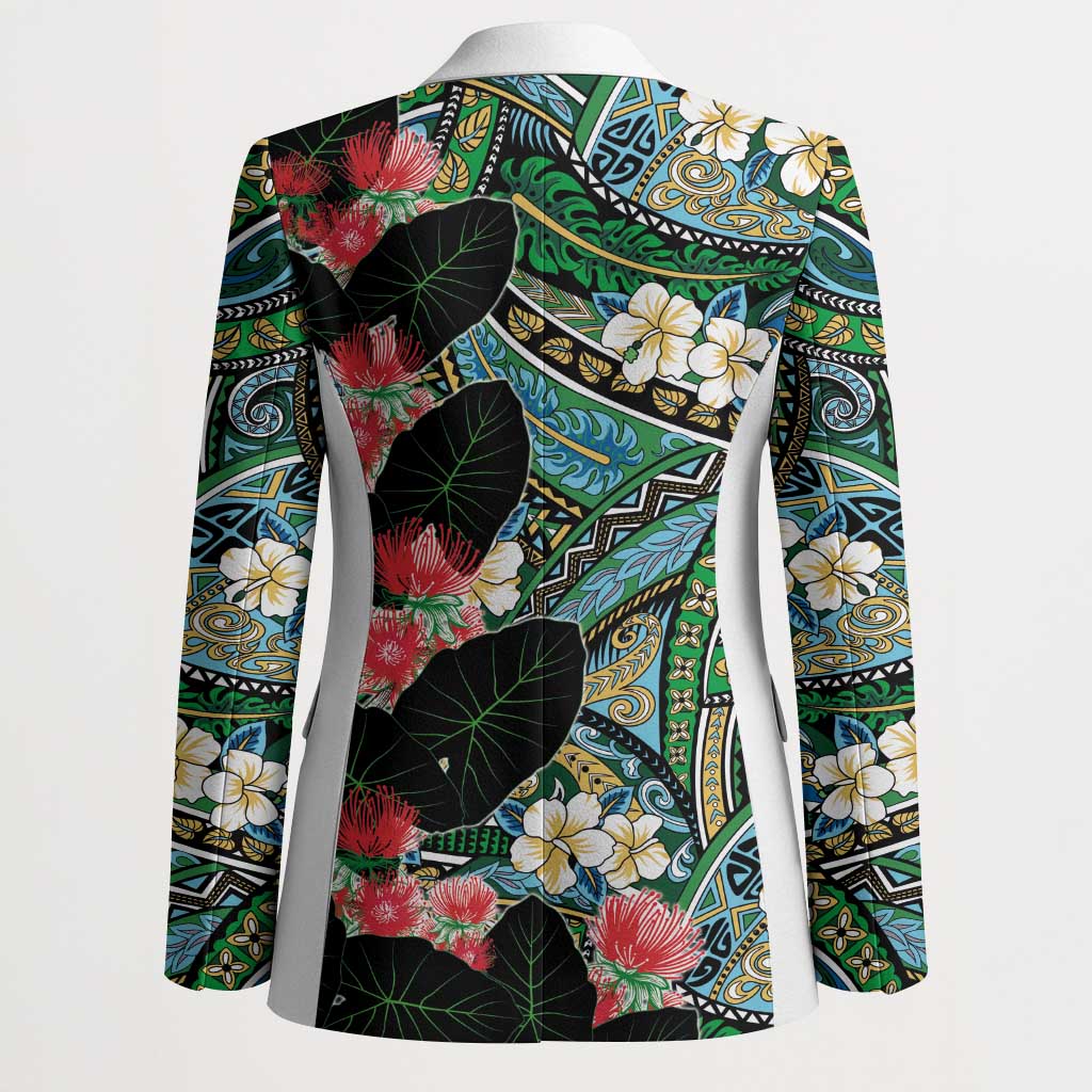 Hawaiian Taro Leaves and Ohia Lehua Blazer Polynesian Tribal Art Tropical Plants Motifs Colorful LT03 - Polynesian Pride