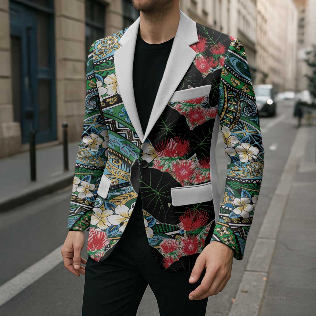 Hawaiian Taro Leaves and Ohia Lehua Blazer Polynesian Tribal Art Tropical Plants Motifs Colorful LT03 - Polynesian Pride