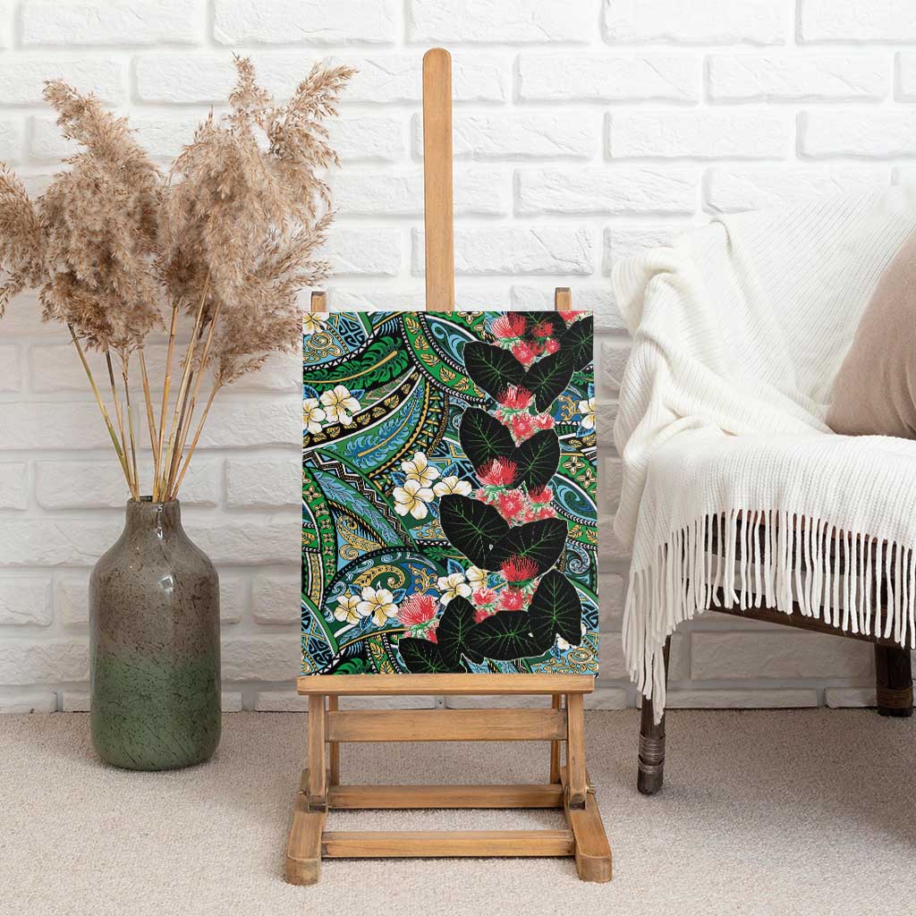 Hawaiian Taro Leaves and Ohia Lehua Canvas Wall Art Polynesian Tribal Art Tropical Plants Motifs Colorful LT03 - Polynesian Pride