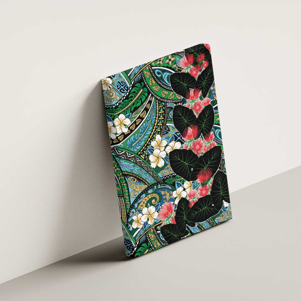 Hawaiian Taro Leaves and Ohia Lehua Canvas Wall Art Polynesian Tribal Art Tropical Plants Motifs Colorful LT03 - Polynesian Pride
