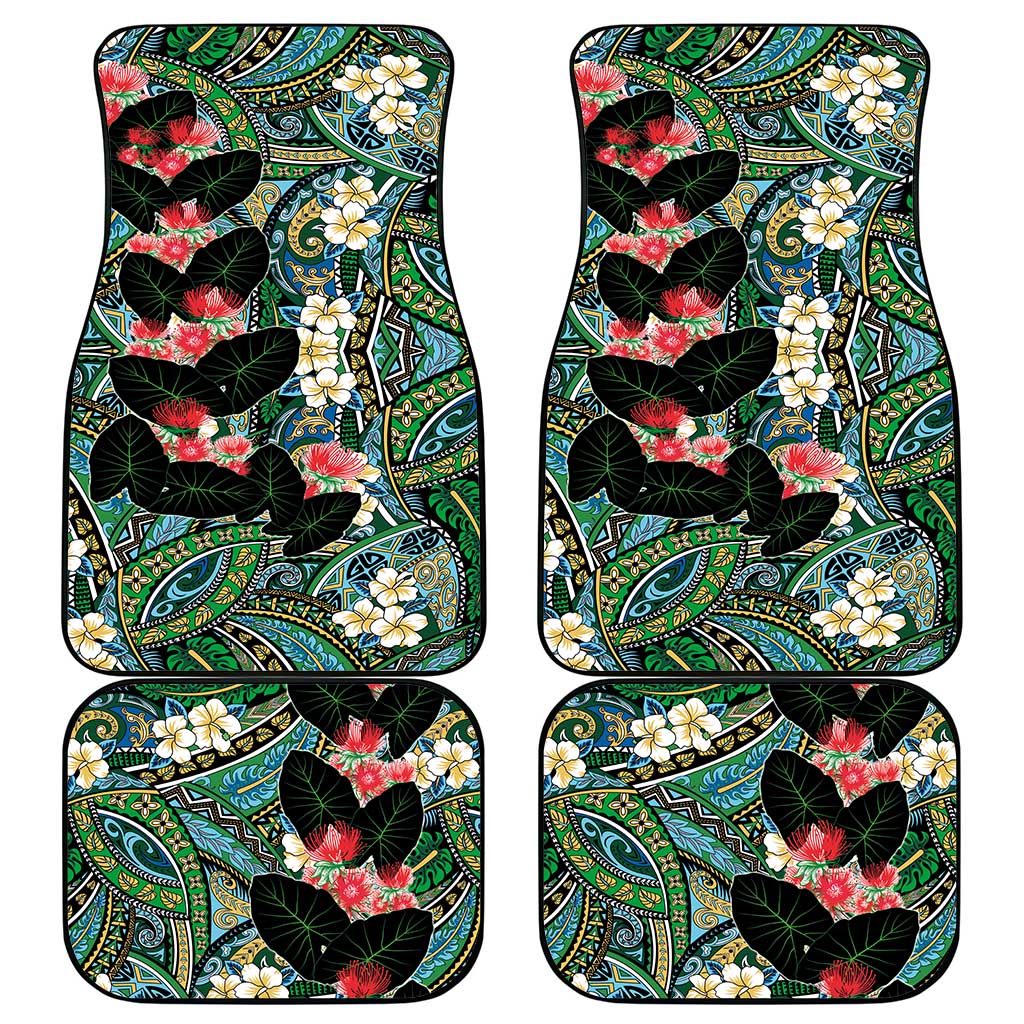 Hawaiian Taro Leaves and Ohia Lehua Car Mats Polynesian Tribal Art Tropical Plants Motifs Colorful LT03 - Polynesian Pride
