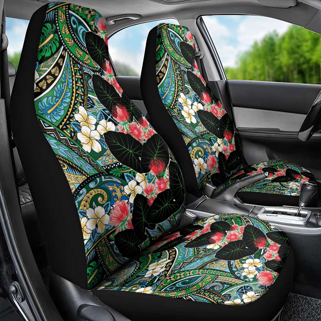 Hawaiian Taro Leaves and Ohia Lehua Car Seat Cover Polynesian Tribal Art Tropical Plants Motifs Colorful LT03 - Polynesian Pride