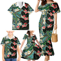 Hawaiian Taro Leaves and Ohia Lehua Family Matching Mermaid Dress and Hawaiian Shirt Polynesian Tribal Art Tropical Plants Motifs Colorful LT03 - Polynesian Pride