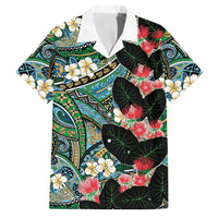 Hawaiian Taro Leaves and Ohia Lehua Family Matching Off Shoulder Maxi Dress and Hawaiian Shirt Polynesian Tribal Art Tropical Plants Motifs Colorful LT03 Dad's Shirt - Short Sleeve Multicolor - Polynesian Pride