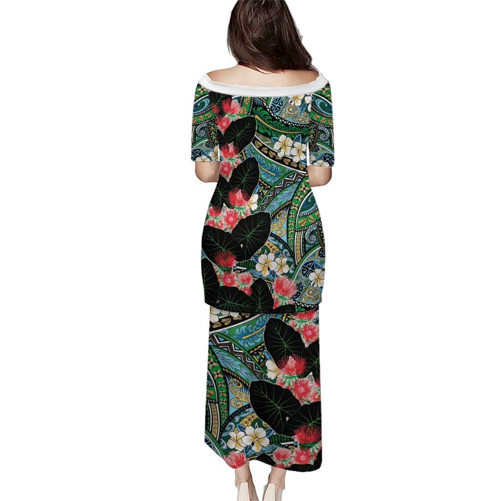 Hawaiian Taro Leaves and Ohia Lehua Family Matching Puletasi and Hawaiian Shirt Polynesian Tribal Art Tropical Plants Motifs Colorful LT03 - Polynesian Pride