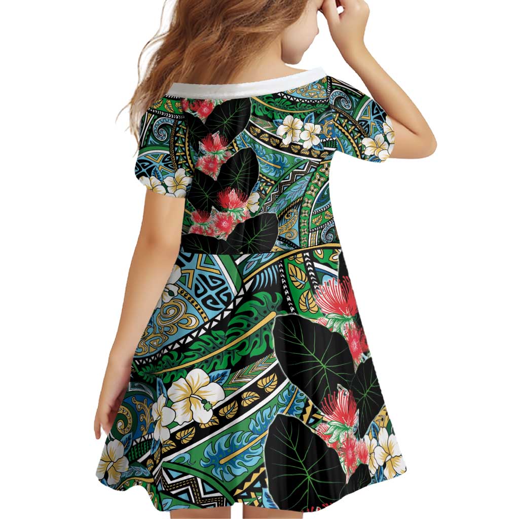Hawaiian Taro Leaves and Ohia Lehua Family Matching Summer Maxi Dress and Hawaiian Shirt Polynesian Tribal Art Tropical Plants Motifs Colorful LT03 - Polynesian Pride
