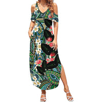Hawaiian Taro Leaves and Ohia Lehua Family Matching Summer Maxi Dress and Hawaiian Shirt Polynesian Tribal Art Tropical Plants Motifs Colorful LT03 Mom's Dress Multicolor - Polynesian Pride