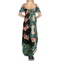 Hawaiian Taro Leaves and Ohia Lehua Family Matching Summer Maxi Dress and Hawaiian Shirt Polynesian Tribal Art Tropical Plants Motifs Colorful LT03 - Polynesian Pride