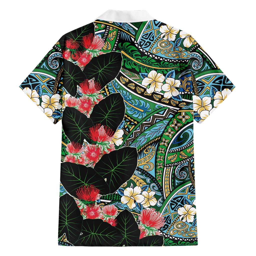 Hawaiian Taro Leaves and Ohia Lehua Hawaiian Shirt Polynesian Tribal Art Tropical Plants Motifs Colorful LT03 - Polynesian Pride