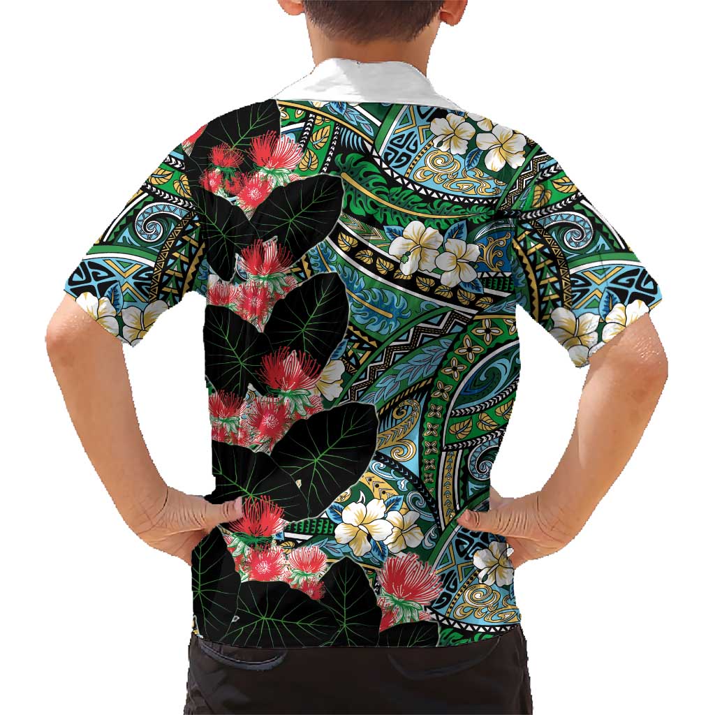 Hawaiian Taro Leaves and Ohia Lehua Hawaiian Shirt Polynesian Tribal Art Tropical Plants Motifs Colorful LT03 - Polynesian Pride