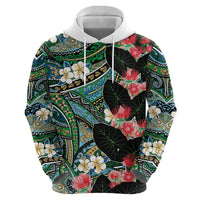 Hawaiian Taro Leaves and Ohia Lehua Hoodie Polynesian Tribal Art Tropical Plants Motifs Colorful LT03 - Polynesian Pride