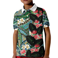 Hawaiian Taro Leaves and Ohia Lehua Kid Polo Shirt Polynesian Tribal Art Tropical Plants Motifs Colorful LT03 Kid Multicolor - Polynesian Pride