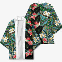 Hawaiian Taro Leaves and Ohia Lehua Kimono Polynesian Tribal Art Tropical Plants Motifs Colorful LT03 - Polynesian Pride
