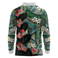 Hawaiian Taro Leaves and Ohia Lehua Long Sleeve Polo Shirt Polynesian Tribal Art Tropical Plants Motifs Colorful LT03 - Polynesian Pride