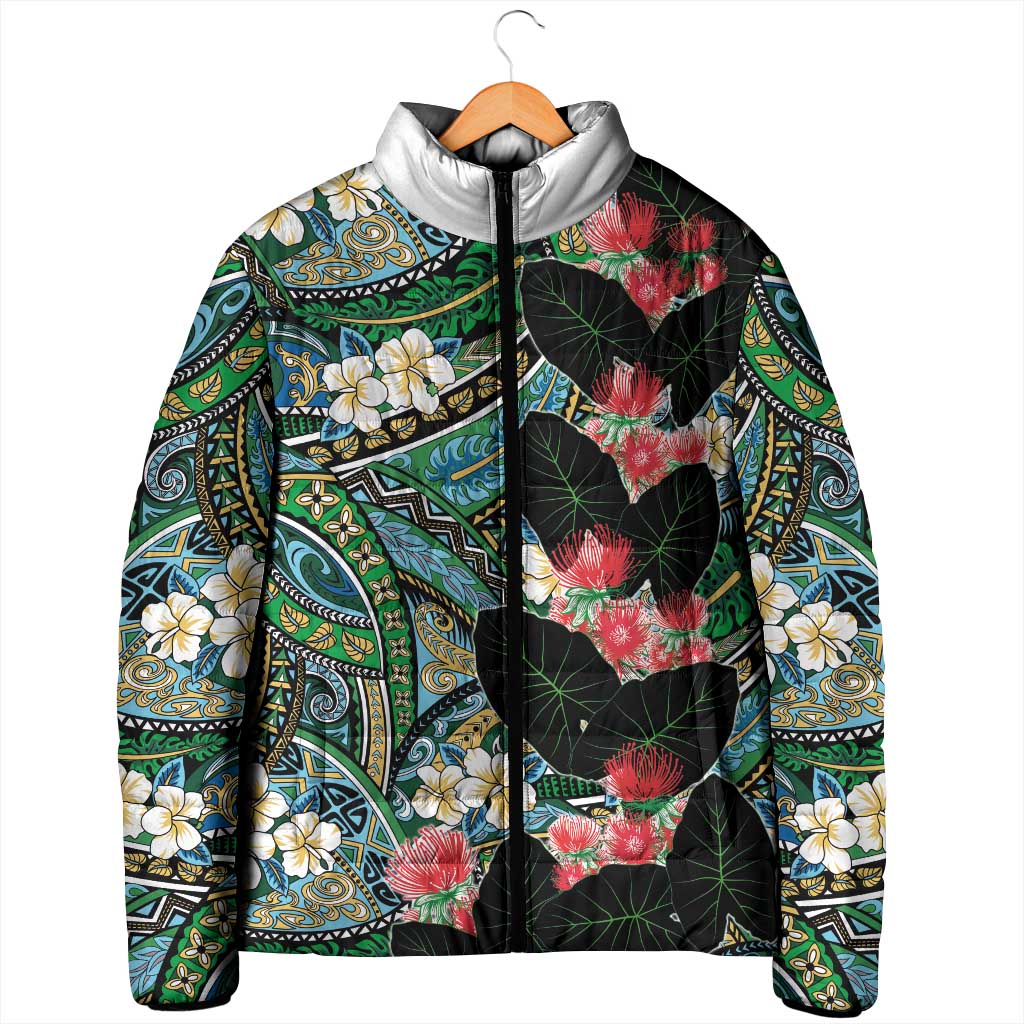 Hawaiian Taro Leaves and Ohia Lehua Padded Jacket Polynesian Tribal Art Tropical Plants Motifs Colorful LT03 - Polynesian Pride