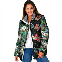 Hawaiian Taro Leaves and Ohia Lehua Padded Jacket Polynesian Tribal Art Tropical Plants Motifs Colorful LT03 Women Multicolor - Polynesian Pride