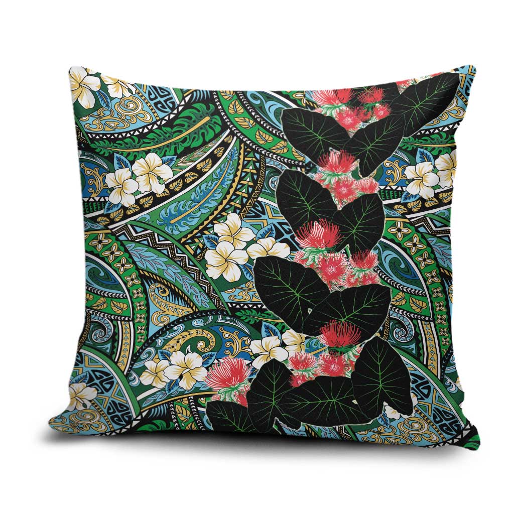 Hawaiian Taro Leaves and Ohia Lehua Pillow Cover Polynesian Tribal Art Tropical Plants Motifs Colorful LT03 Multicolor - Polynesian Pride